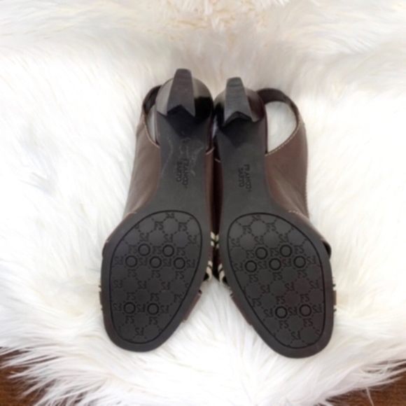 Franco Sarto Brown Leather Canvas Striped SlingBacks - Picture 4 of 8